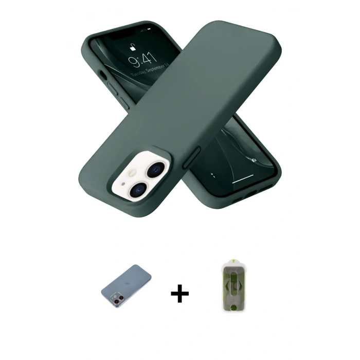 MARSİLYAN™- iPhone 12 Kılıf Ahenk Serisi - Siyah Joko Magic 5D Hayalet Cam + Shine Kamera Lens Koruma Cam - PE
