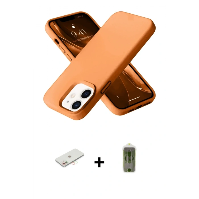 MARSİLYAN™- iPhone 12 Kılıf Ahenk Serisi - Siyah Joko Magic 5D Hayalet Cam + Renkli Kamera Lens Koruma Cam - YL