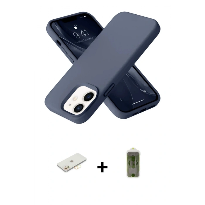 MARSİLYAN™- iPhone 12 Kılıf Ahenk Serisi - Siyah Joko Magic 5D Hayalet Cam + Renkli Kamera Lens Koruma Cam - SI