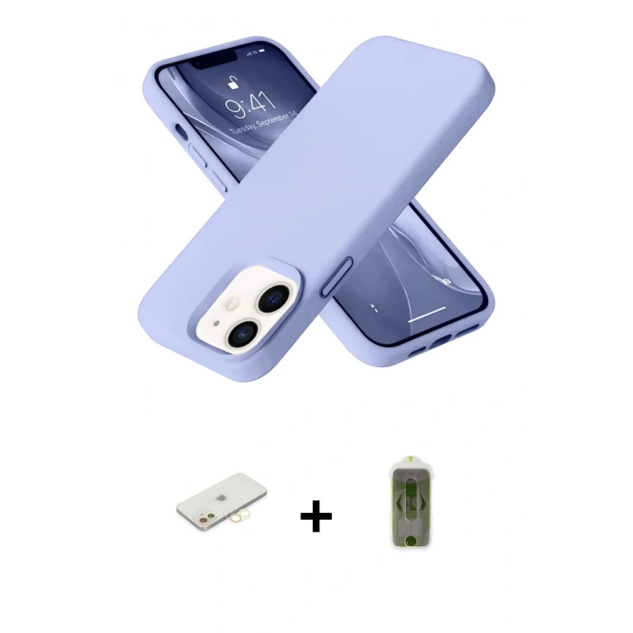 MARSİLYAN™- iPhone 12 Kılıf Ahenk Serisi - Siyah Joko Magic 5D Hayalet Cam + Renkli Kamera Lens Koruma Cam - SI
