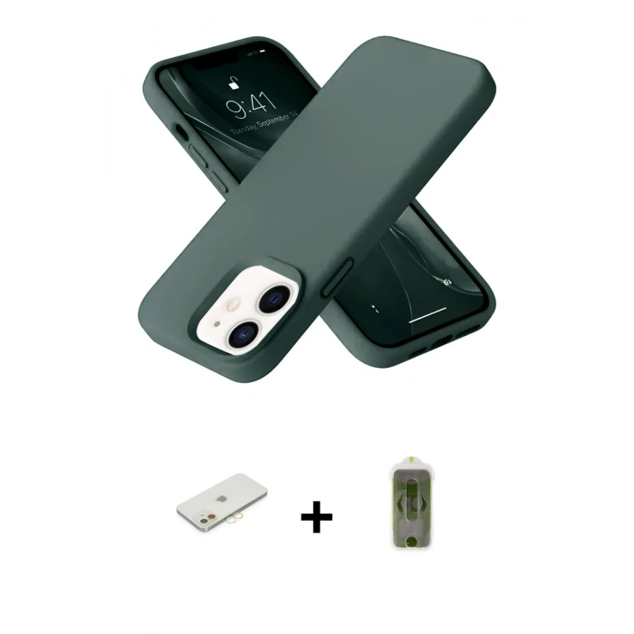 MARSİLYAN™- iPhone 12 Kılıf Ahenk Serisi - Siyah Joko Magic 5D Hayalet Cam + Renkli Kamera Lens Koruma Cam - TU