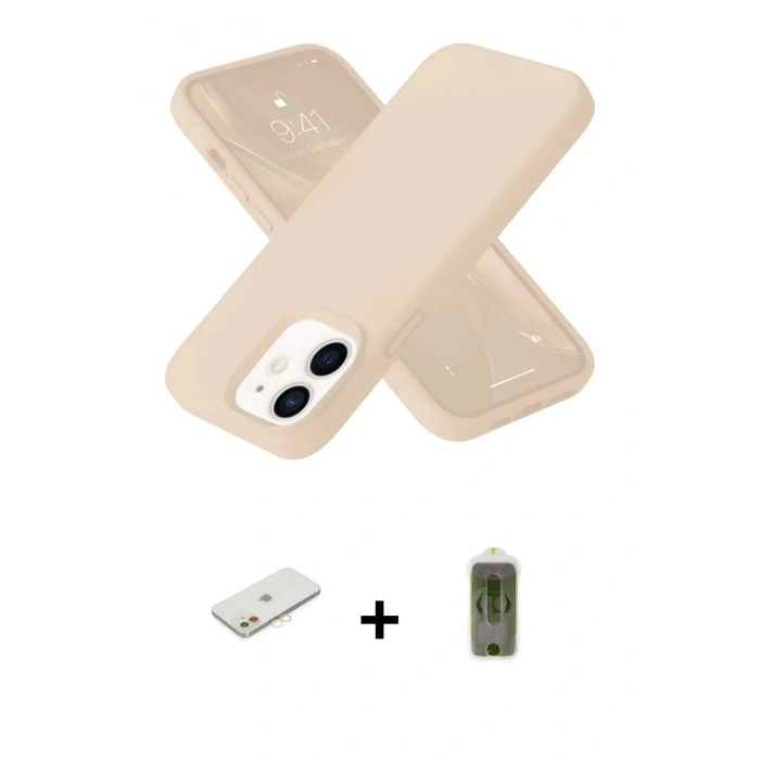 MARSİLYAN™- iPhone 12 Kılıf Ahenk Serisi - Siyah Joko Magic 5D Hayalet Cam + Renkli Kamera Lens Koruma Cam - TU