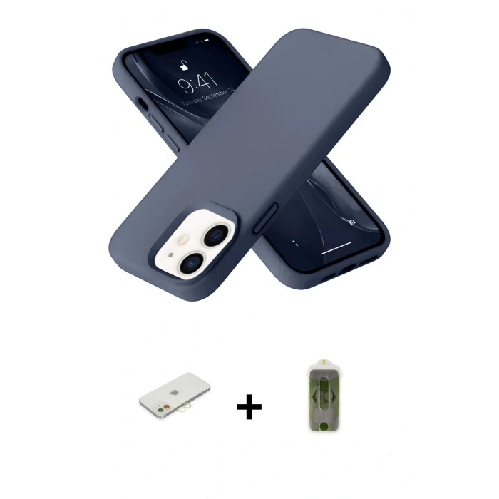 MARSİLYAN™- iPhone 12 Kılıf Ahenk Serisi - Siyah Joko Magic 5D Hayalet Cam + Renkli Kamera Lens Koruma Cam - TU