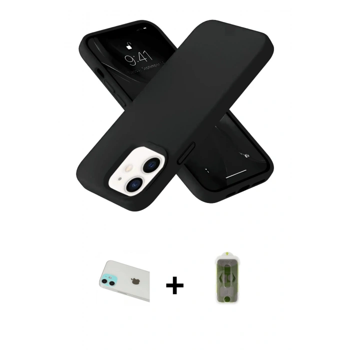 MARSİLYAN™- iPhone 12 Kılıf Ahenk Serisi - Siyah Joko Magic 5D Hayalet Cam + Rainbow Kamera Lens Koruma Cam - YL