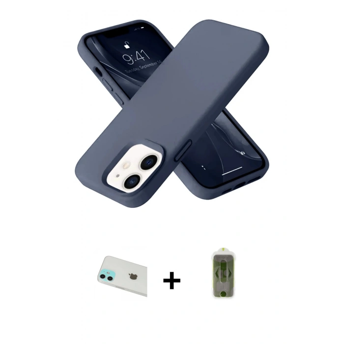 MARSİLYAN™- iPhone 12 Kılıf Ahenk Serisi - Siyah Joko Magic 5D Hayalet Cam + Rainbow Kamera Lens Koruma Cam - YL
