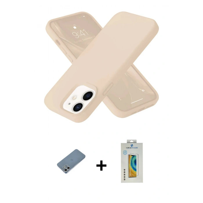 MARSİLYAN™- iPhone 12 Kılıf Ahenk Serisi - Siyah Polymer Nano Ekran Koruyucu + Shine Kamera Lens Koruma Cam - GS