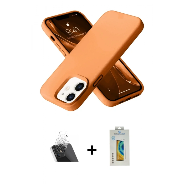 MARSİLYAN™- iPhone 12 Kılıf Ahenk Serisi - Siyah Polymer Nano Ekran Koruyucu + Kamera Lens Koruma Cam - SF