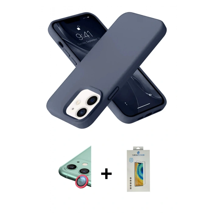MARSİLYAN™- iPhone 12 Kılıf Ahenk Serisi - Siyah Polymer Nano Ekran Koruyucu + Raze Metal Kamera Lens - KI