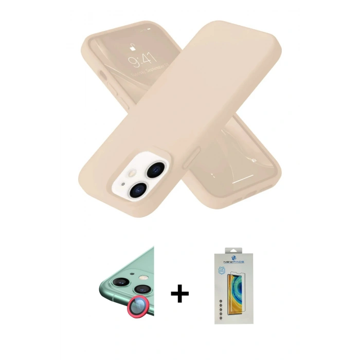 MARSİLYAN™- iPhone 12 Kılıf Ahenk Serisi - Siyah Polymer Nano Ekran Koruyucu + Raze Metal Kamera Lens - KI