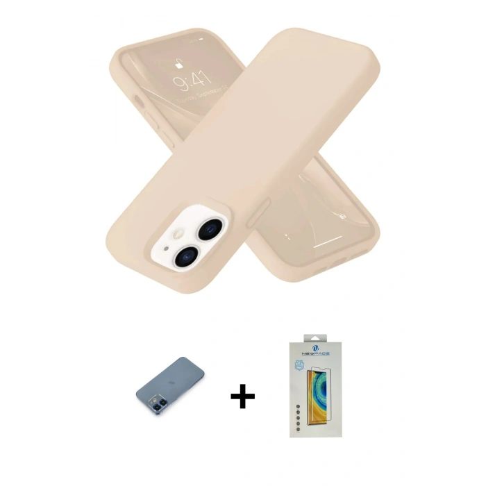 MARSİLYAN™- iPhone 12 Kılıf Ahenk Serisi - Siyah Polymer Nano Ekran Koruyucu + Metal Kamera Lens Koruma Cam - MI