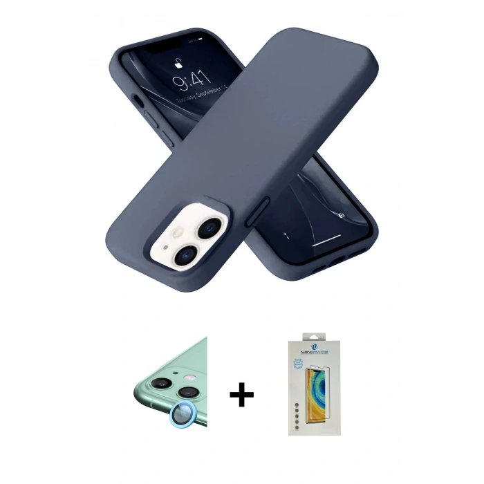 MARSİLYAN™- iPhone 12 Kılıf Ahenk Serisi - Siyah Polymer Nano Ekran Koruyucu + Raze Metal Kamera Lens - MI