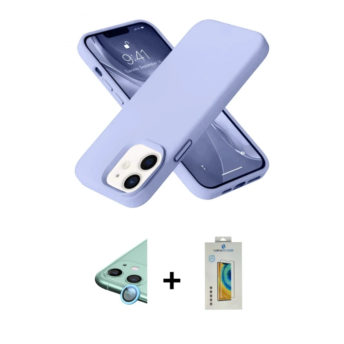 MARSİLYAN™- iPhone 12 Kılıf Ahenk Serisi - Siyah Polymer Nano Ekran Koruyucu + Raze Metal Kamera Lens - MI