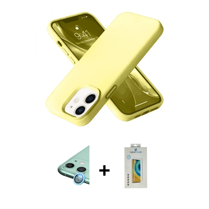 MARSİLYAN™- iPhone 12 Kılıf Ahenk Serisi - Siyah Polymer Nano Ekran Koruyucu + Raze Metal Kamera Lens - MI