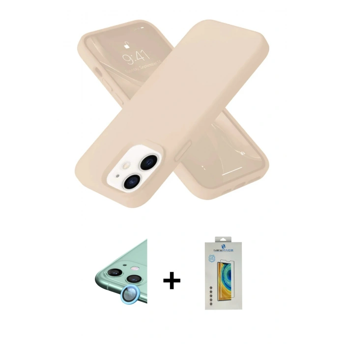 MARSİLYAN™- iPhone 12 Kılıf Ahenk Serisi - Siyah Polymer Nano Ekran Koruyucu + Raze Metal Kamera Lens - MI