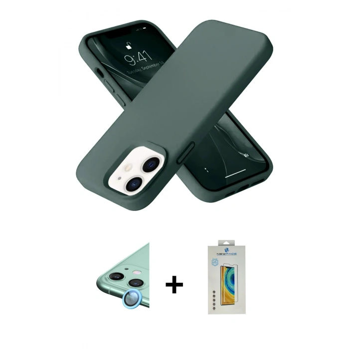 MARSİLYAN™- iPhone 12 Kılıf Ahenk Serisi - Siyah Polymer Nano Ekran Koruyucu + Raze Metal Kamera Lens - MI