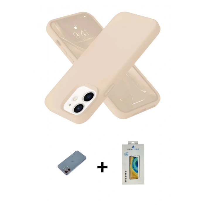 MARSİLYAN™- iPhone 12 Kılıf Ahenk Serisi - Siyah Polymer Nano Ekran Koruyucu + Shine Kamera Lens Koruma Cam - PE
