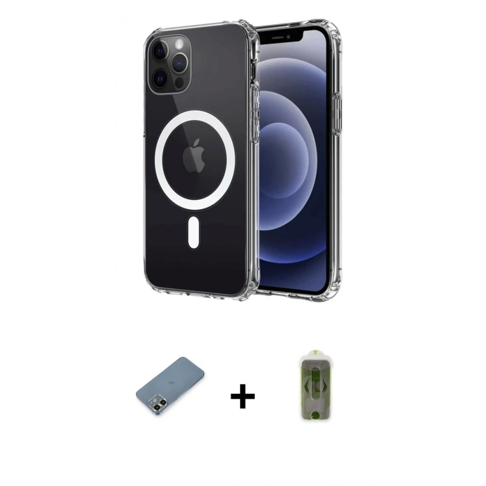 MARSİLYAN™- iPhone 12 Kılıf Ahenk Yansıma Prime - Siyah Joko Magic 5D Hayalet Cam + Metal Kamera Lens Koruma Cam - GD