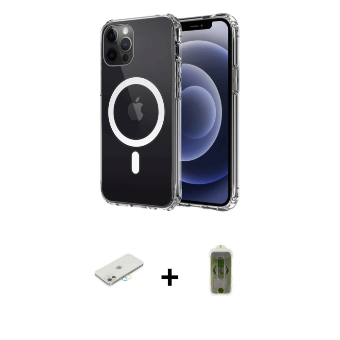 MARSİLYAN™- iPhone 12 Kılıf Ahenk Yansıma Prime - Siyah Joko Magic 5D Hayalet Cam + Renkli Kamera Lens Koruma Cam - SI
