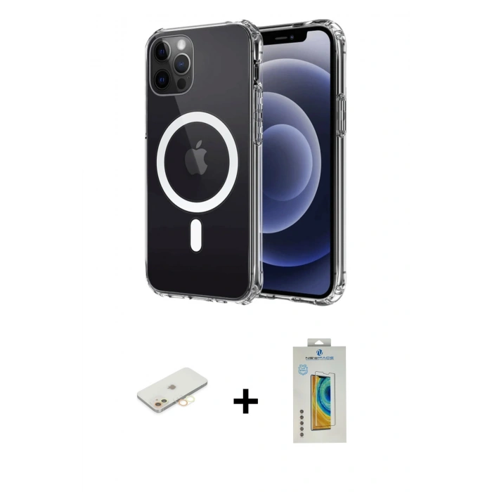 MARSİLYAN™- iPhone 12 Kılıf Ahenk Yansıma Prime - Siyah Polymer Nano Ekran Koruyucu + Renkli Kamera Lens Koruma Cam - SI