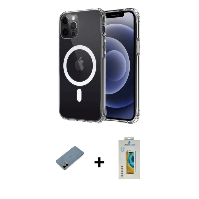 MARSİLYAN™- iPhone 12 Kılıf Ahenk Yansıma Prime - Siyah Polymer Nano Ekran Koruyucu + Shine Kamera Lens Koruma Cam - GD