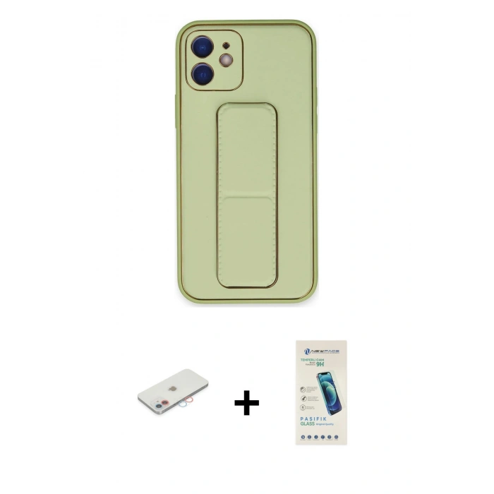 MARSİLYAN™- iPhone 12 Kılıf Akış Doku - Şeffaf Pasifik Cam Ekran Koruyucu + Renkli Kamera Lens Koruma Cam - PE