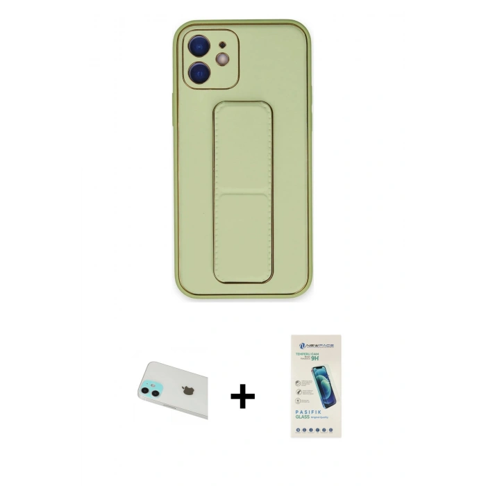 MARSİLYAN™- iPhone 12 Kılıf Akış Doku - Şeffaf Pasifik Cam Ekran Koruyucu + Rainbow Kamera Lens Koruma Cam - YL