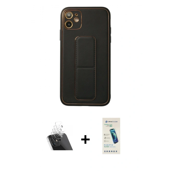 MARSİLYAN™- iPhone 12 Kılıf Akış Doku - Şeffaf Pasifik Cam Ekran Koruyucu + Kamera Lens Koruma Cam - SF