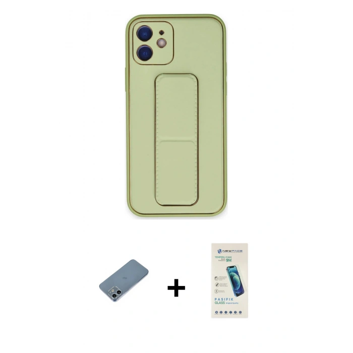 MARSİLYAN™- iPhone 12 Kılıf Akış Doku - Şeffaf Pasifik Cam Ekran Koruyucu + Sierra Blue Shine Kamera Lens Koruma Cam