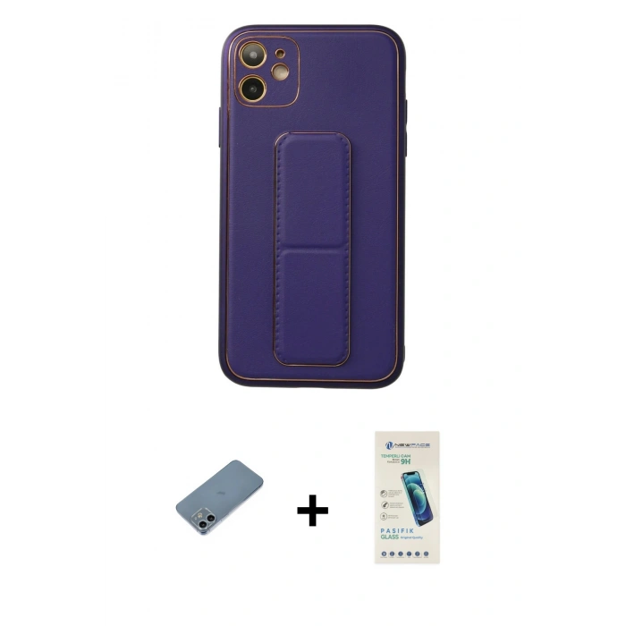 MARSİLYAN™- iPhone 12 Kılıf Akış Doku - Şeffaf Pasifik Cam Ekran Koruyucu + Sierra Blue Shine Kamera Lens Koruma Cam