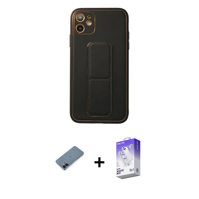 MARSİLYAN™- iPhone 12 Kılıf Akış Doku - Siyah Bilvis 5in1 3D Magic Cam Ekran Koruyucu + Metal Kamera Lens Koruma Cam - MI