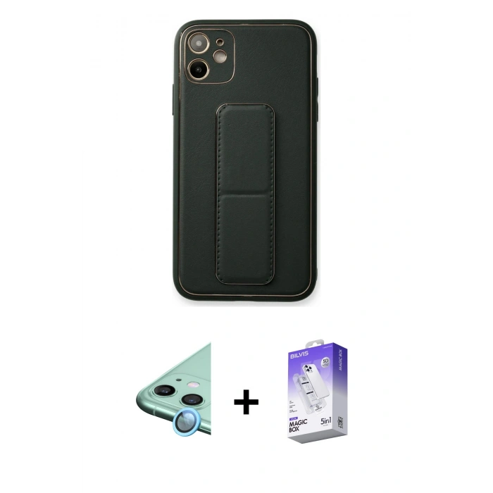 MARSİLYAN™- iPhone 12 Kılıf Akış Doku - Siyah Bilvis 5in1 3D Magic Cam Ekran Koruyucu + Mavi Raze Metal Kamera Lens