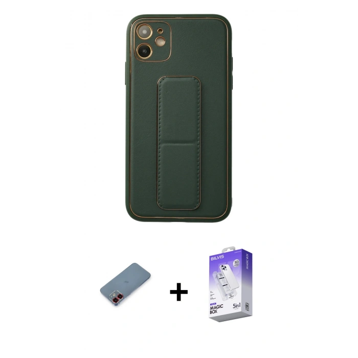 MARSİLYAN™- iPhone 12 Kılıf Akış Doku - Siyah Bilvis 5in1 3D Magic Cam Ekran Koruyucu + Metal Kamera Lens Koruma Cam - KI