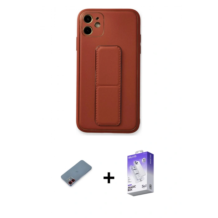 MARSİLYAN™- iPhone 12 Kılıf Akış Doku - Siyah Bilvis 5in1 3D Magic Cam Ekran Koruyucu + Metal Kamera Lens Koruma Cam - KI