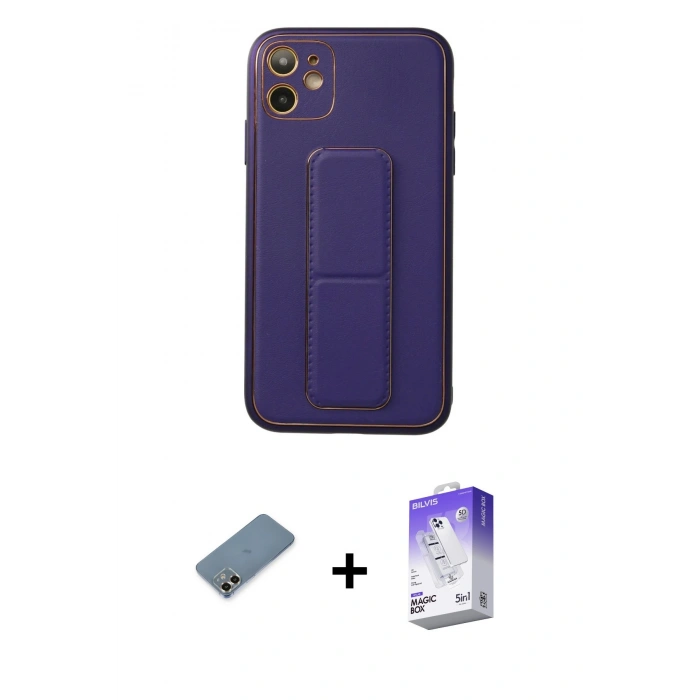 MARSİLYAN™- iPhone 12 Kılıf Akış Doku - Siyah Bilvis 5in1 3D Magic Cam Ekran Koruyucu + Metal Kamera Lens Koruma Cam - GD