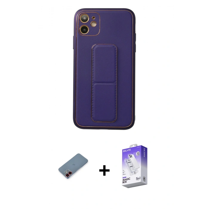 MARSİLYAN™- iPhone 12 Kılıf Akış Doku - Siyah Bilvis 5in1 3D Magic Cam Ekran Koruyucu + Metal Kamera Lens Koruma Cam - KI