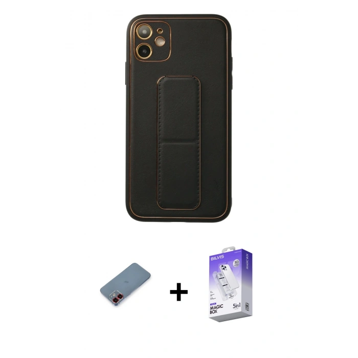 MARSİLYAN™- iPhone 12 Kılıf Akış Doku - Siyah Bilvis 5in1 3D Magic Cam Ekran Koruyucu + Metal Kamera Lens Koruma Cam - KI