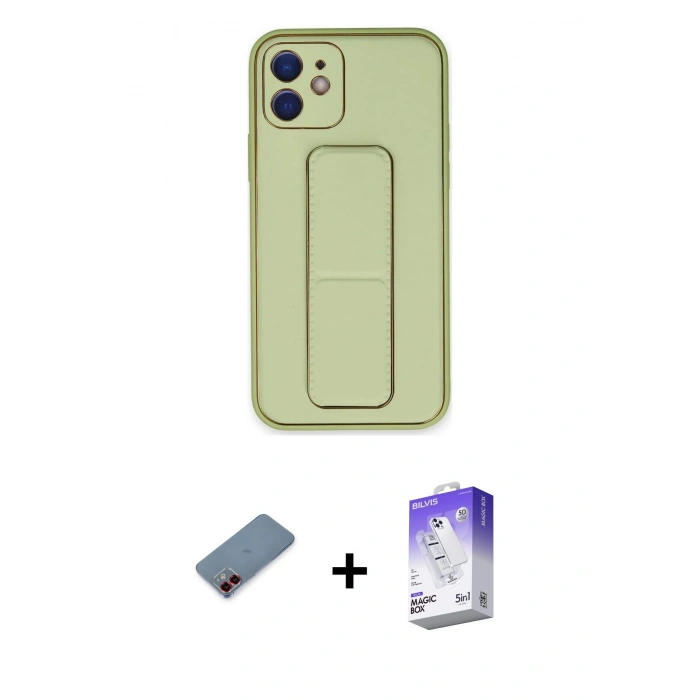 MARSİLYAN™- iPhone 12 Kılıf Akış Doku - Siyah Bilvis 5in1 3D Magic Cam Ekran Koruyucu + Metal Kamera Lens Koruma Cam - KI