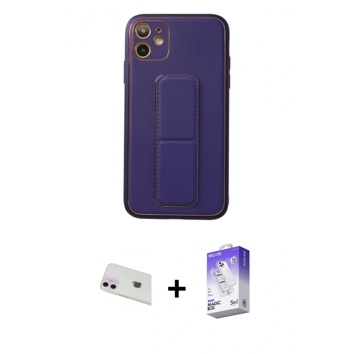 MARSİLYAN™- iPhone 12 Kılıf Akış Doku - Siyah Bilvis 5in1 3D Magic Cam Ekran Koruyucu + Rainbow Kamera Lens Koruma Cam - MR