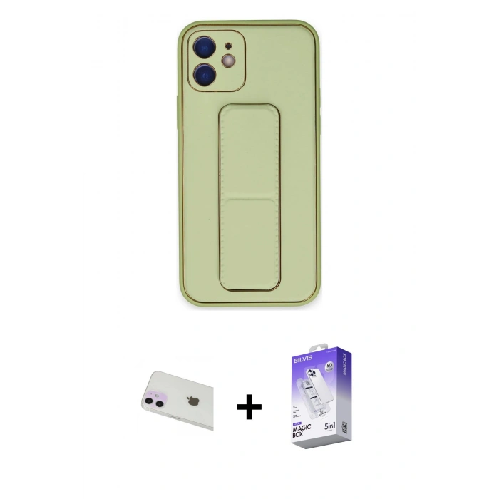 MARSİLYAN™- iPhone 12 Kılıf Akış Doku - Siyah Bilvis 5in1 3D Magic Cam Ekran Koruyucu + Rainbow Kamera Lens Koruma Cam - MR