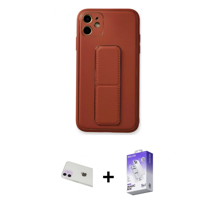 MARSİLYAN™- iPhone 12 Kılıf Akış Doku - Siyah Bilvis 5in1 3D Magic Cam Ekran Koruyucu + Rainbow Kamera Lens Koruma Cam - MR