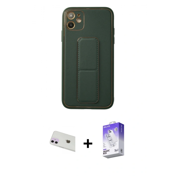 MARSİLYAN™- iPhone 12 Kılıf Akış Doku - Siyah Bilvis 5in1 3D Magic Cam Ekran Koruyucu + Rainbow Kamera Lens Koruma Cam - MR