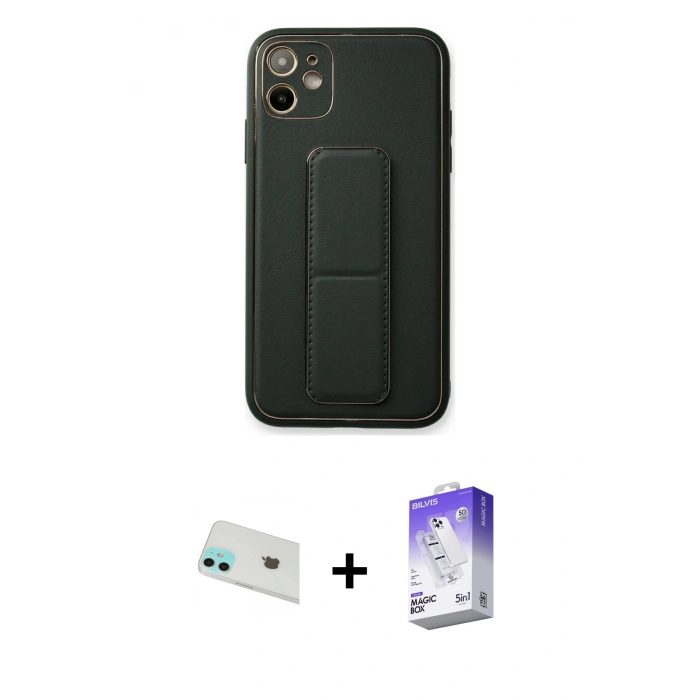 MARSİLYAN™- iPhone 12 Kılıf Akış Doku - Siyah Bilvis 5in1 3D Magic Cam Ekran Koruyucu + Rainbow Kamera Lens Koruma Cam - YL
