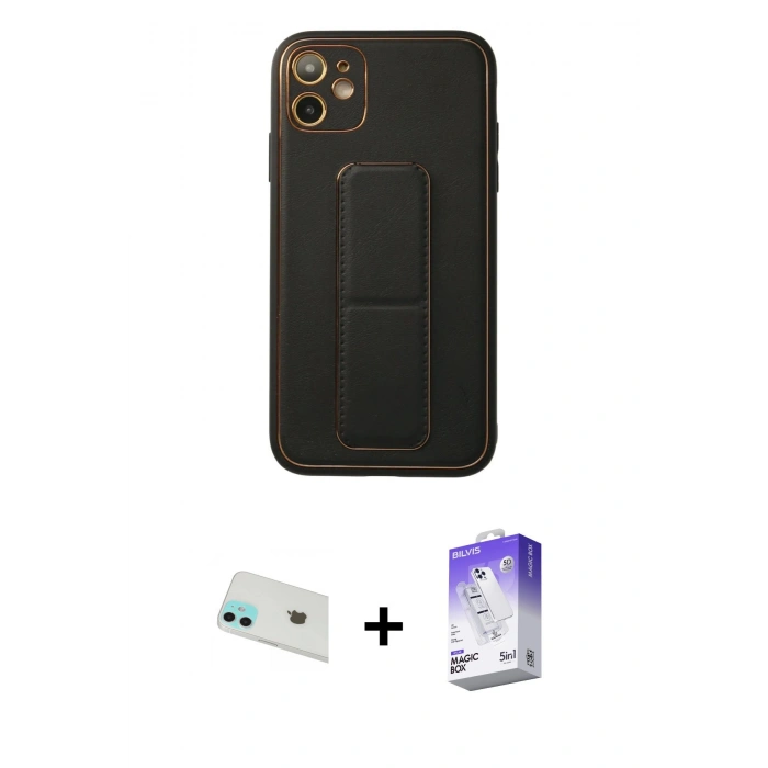 MARSİLYAN™- iPhone 12 Kılıf Akış Doku - Siyah Bilvis 5in1 3D Magic Cam Ekran Koruyucu + Rainbow Kamera Lens Koruma Cam - YL