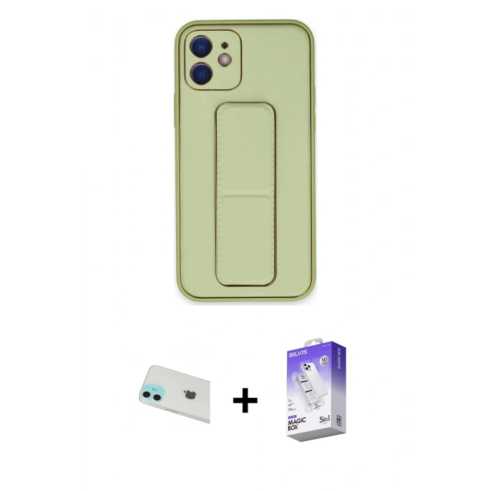 MARSİLYAN™- iPhone 12 Kılıf Akış Doku - Siyah Bilvis 5in1 3D Magic Cam Ekran Koruyucu + Rainbow Kamera Lens Koruma Cam - YL