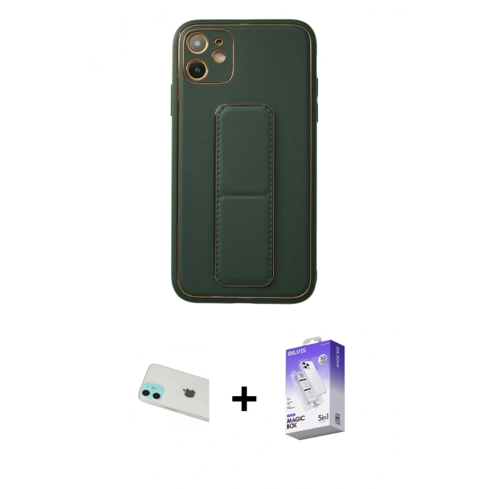 MARSİLYAN™- iPhone 12 Kılıf Akış Doku - Siyah Bilvis 5in1 3D Magic Cam Ekran Koruyucu + Rainbow Kamera Lens Koruma Cam - YL
