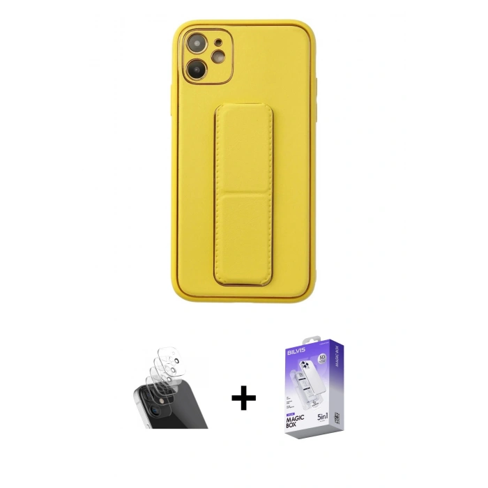 MARSİLYAN™- iPhone 12 Kılıf Akış Doku - Siyah Bilvis 5in1 3D Magic Cam Ekran Koruyucu + Şeffaf Kamera Lens Koruma Cam