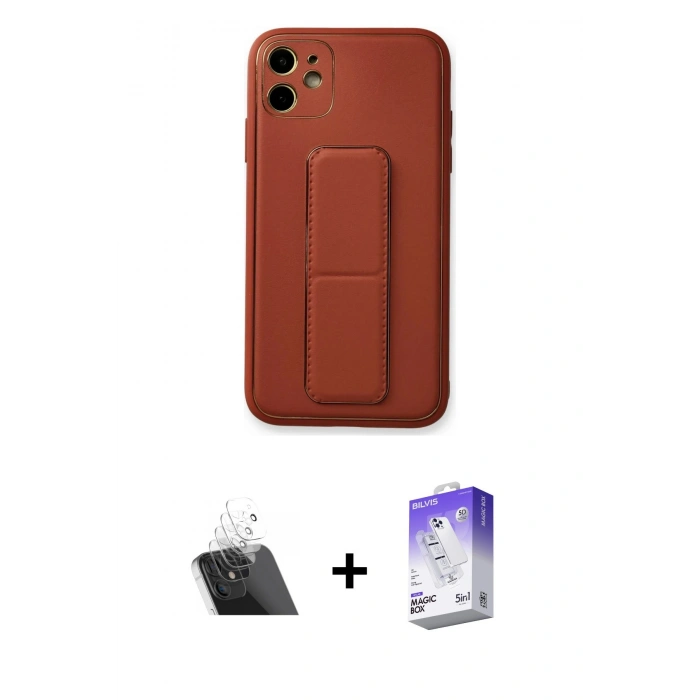 MARSİLYAN™- iPhone 12 Kılıf Akış Doku - Siyah Bilvis 5in1 3D Magic Cam Ekran Koruyucu + Şeffaf Kamera Lens Koruma Cam
