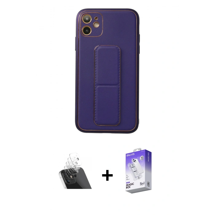 MARSİLYAN™- iPhone 12 Kılıf Akış Doku - Siyah Bilvis 5in1 3D Magic Cam Ekran Koruyucu + Şeffaf Kamera Lens Koruma Cam