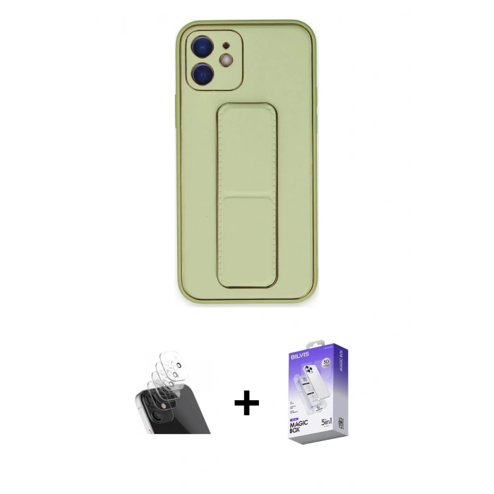 MARSİLYAN™- iPhone 12 Kılıf Akış Doku - Siyah Bilvis 5in1 3D Magic Cam Ekran Koruyucu + Şeffaf Kamera Lens Koruma Cam