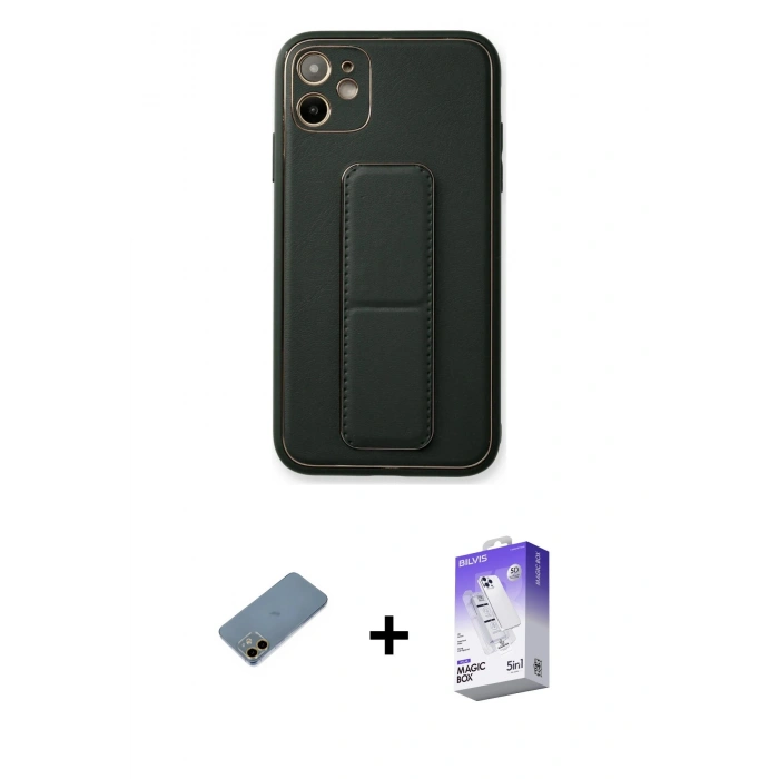 MARSİLYAN™- iPhone 12 Kılıf Akış Doku - Siyah Bilvis 5in1 3D Magic Cam Ekran Koruyucu + Shine Kamera Lens Koruma Cam - GD